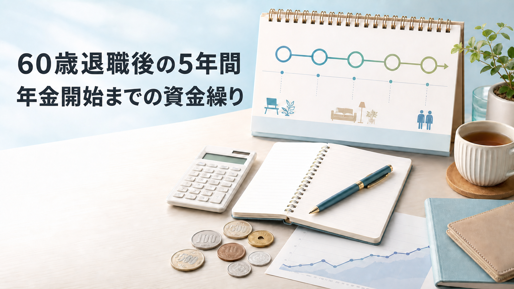 60歳退職後の5年間と年金開始までの資金繰りを表すカレンダーと家計ノート
